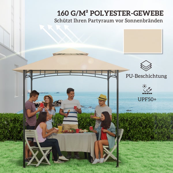 Outsunny Ersatzdach für Grillpavillon 1,5 m x 2,4 m nur Ersatzdach, doppelstöckige Schutzabdeckung, wasserabweisend Überdachung für den Außenbereich, Dach passend für Outdoor-Grillzelt, Beige