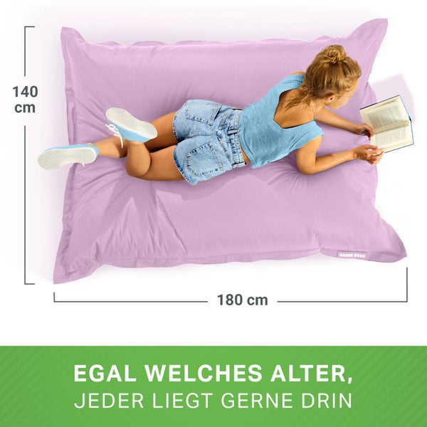 Green Bean Outdoor Sitzsack XXL 140x180cm 380 Liter Kinder & Erwachsene Bean Bag EPS Perlen Füllung Riesensitzsack Groß Liegekissen Waschbar Wetterfest Lounge Sitzkissen Bodenkissen Pastell Flieder