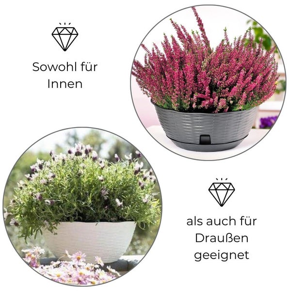 Pflanzschale Blumenschale Untersetzer Rattan Optik Kunststoff Friedhof Garten anthrazit 40 cm