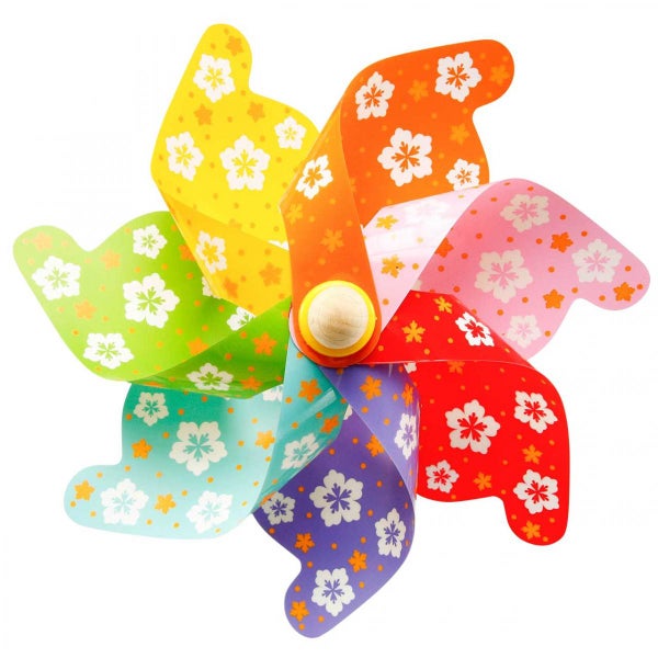 Buntes Windrad mit Blumenmuster.