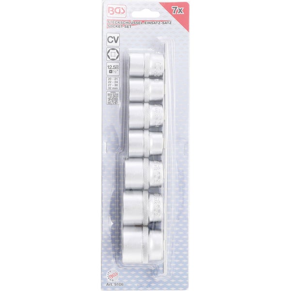BGS Steckschlüssel-Einsatz-Satz Sechskant Antrieb Innenvierkant 12,5 mm (1/2) SW 20 - 32 mm 7tlg. - 9108