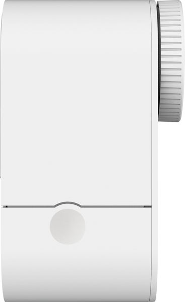 Elektronisches Heizkörperthermostat in Weiß mit seitlichem Drehrad zur Temperaturregelung.