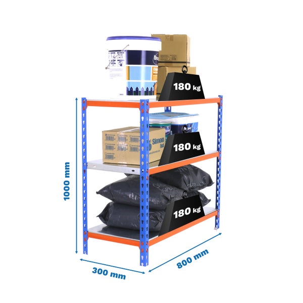 PROREGAL Schwerlastregal Small Metal Shark HxBxT 100 x 80 x 30 cm Fachlast 180 kg Blau-Orange