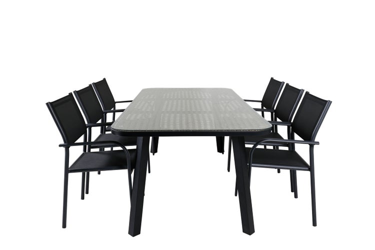 Paola Gartenset Tisch 100x200cm und 6 Stühle Santorini schwarz, natur. 100 X 200 X 74 cm