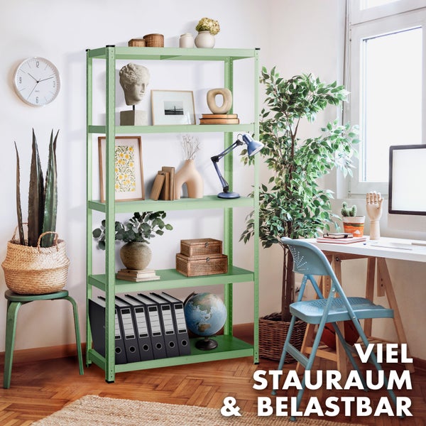 FLOORDIREKT Buntregal Kleur - Pastellfarben - Modernes Wohnregal - Weißgrün - 172 x 90 x 30 cm