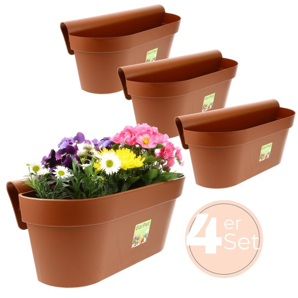Vierer-Set braune Blumenkästen zum Aufhängen mit dem Schriftzug GarPet