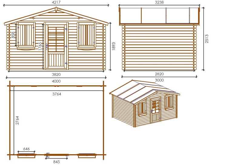 Gartenhaus, Gerätehaus 12m2 - 4x3m - 28mm