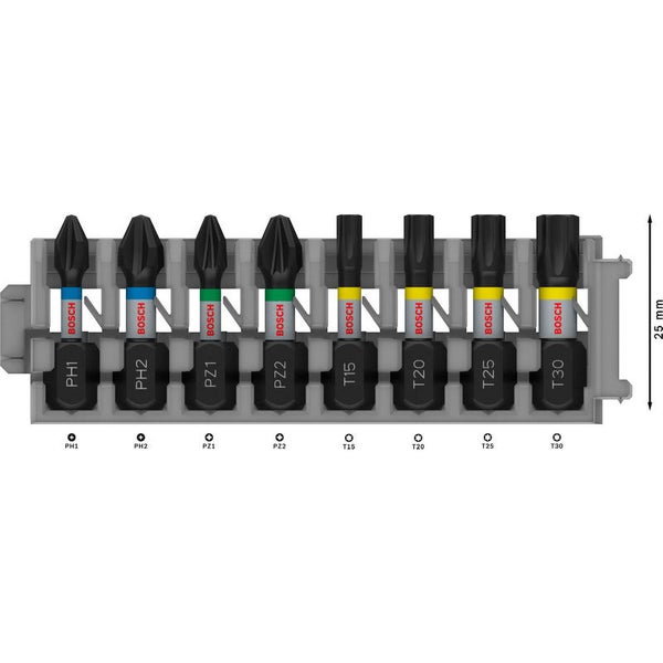 Bosch PRO Impact Mixed Pack PH1; PH2; PZ1; PZ2; T15; T20; T25; T30 25 mm 8-tlg. - 2608521U61