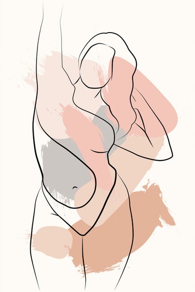 Illustration einer Frau im Badeanzug vor abstraktem Hintergrund