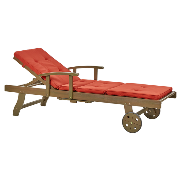 Gartenliege Akazienholz dunkelbraun Auflage rot rollbar AMANTEA
