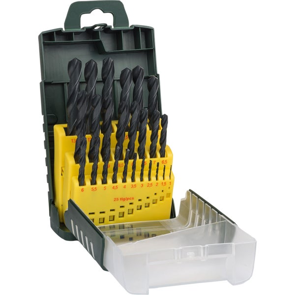 Bohrerset mit verschiedenen Bohrern im Koffer