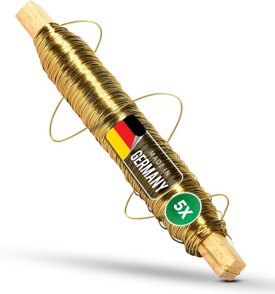 Wickeldraht aus Messing auf einem Holzstab, hergestellt in Deutschland, Set mit 5 Stück.