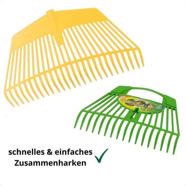 Laubrechen aus Kunststoff mit zwei verschiedenen Modellen für die Gartenarbeit zum einfachen Zusammenharken von Laub.