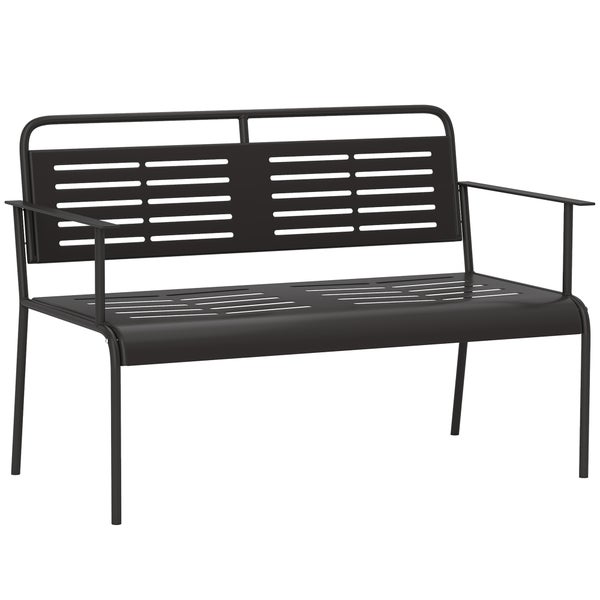 Outsunny 2-Sitzer Gartenbank, Sitzbank mit Lamellen-Design, wasserabweisend Gartenmöbel mit Rücken- & Armlehnen, Parkbank 240kg belastbar, Balkonbank für Terrasse, Garten, 121 x 64 x 84cm, Schwarz