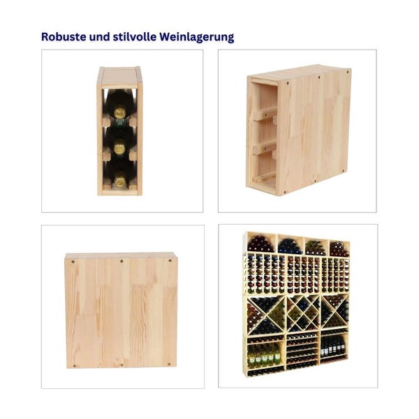 PROREGAL Modulares Weinregal Vincellar Mod HxBxT 30 x 12 x 30 cm Schmal Modul Für 3 Flaschen Massives Kiefernholz Natur