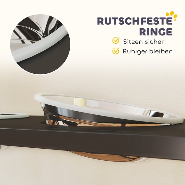 Edelstahl-Futternapf mit rutschfestem Ring für sicheren Stand und weniger Geräuschentwicklung.