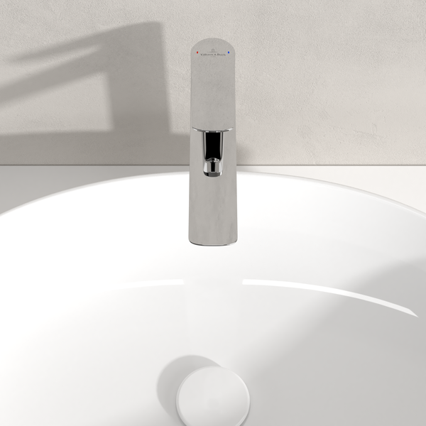 Villeroy & Boch Oasis Waschtischarmatur erhöht, ohne Ablaufgarnitur, Wasserhahn Bad mit Keramikkartusche, Waschbeckenarmatur wassersparend, Auslauf Höhe 245mm, rund, Chrom