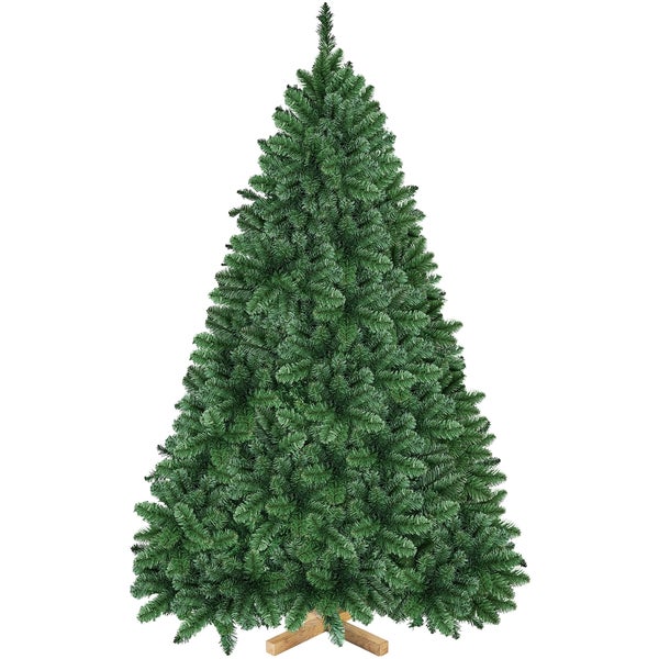 Geschmückter Weihnachtsbaum mit Geschenken und Illustration eines Christbaumständers