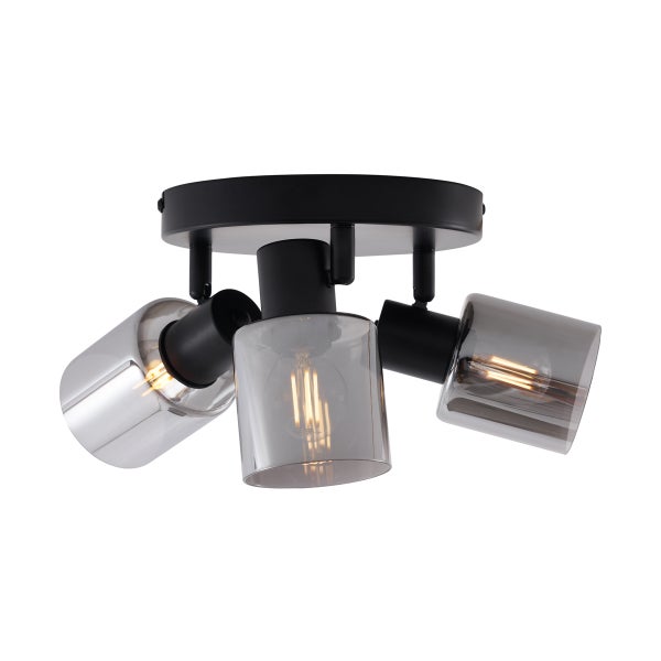 Deckenleuchte mit drei Rauchglas-Lampenschirmen