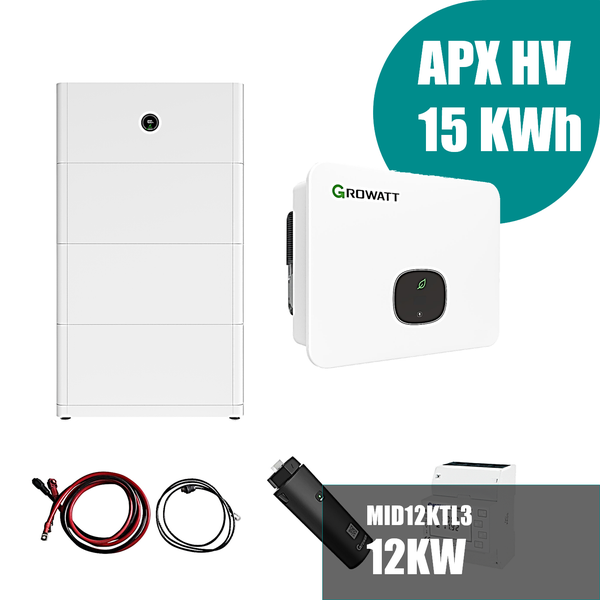 Growatt APX HV 15 kWh Batteriespeicher mit MID12KTL3 12kW Wechselrichter und Zubehör
