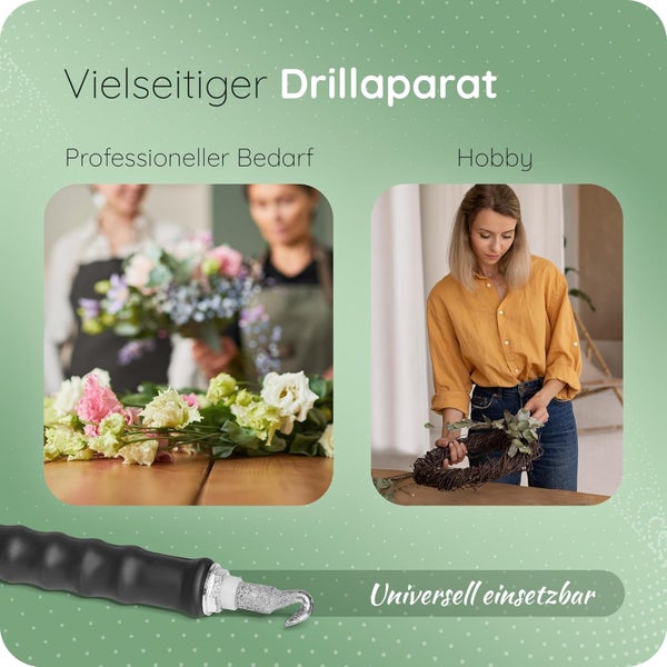 Vielseitiger Drillapparat für professionelle Floristik und Hobby-Bastelarbeiten, universell einsetzbar.