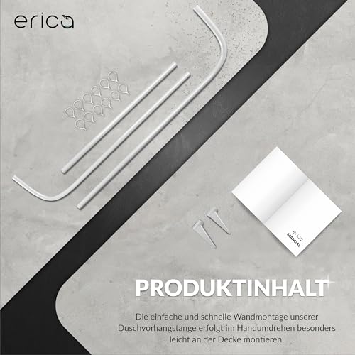 Erica Winkelstange Dusche 85x95x85 cm, Winkelstange, Duschvorhangstange ohne Bohren, Weiß Pulverbeschichteter Stahl, 100% Rostfrei