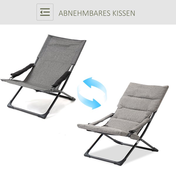 Outsunny Klappstuhl, mit Auflage, abnehmbar, 66B x 94T x 79H cm, Textilene, Stahl, Grau