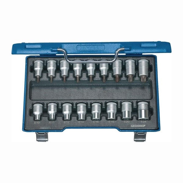 Gedore Steckschlüsselsatz mit Einsätzen in einem blauen Koffer