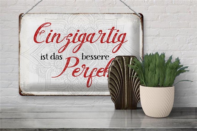 Blechschild Spruch 30x20cm einzigartig ist besseres Perfekt
