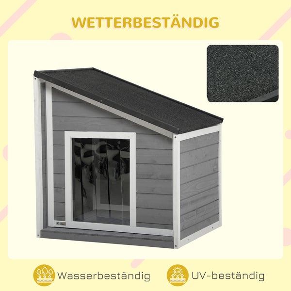 Wetterfeste Hundehütte mit Dachdetailansicht