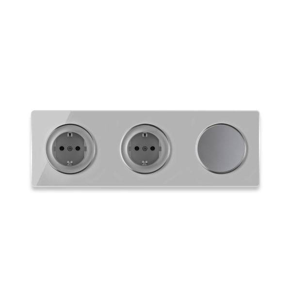 Dreifachrahmen mit zwei Schuko Steckdosen und einem Drehdimmer fuer Unterputzmontage