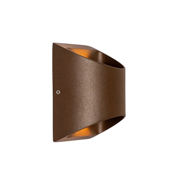 Braune Außenwandleuchte aus Metall mit Lichtaustritt nach oben und unten.