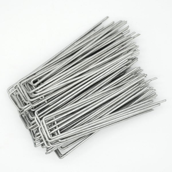 AMANKA 100 Stück Ø3,2mm Erdanker verzinkt 150x30mm Befestigungsanker Unkraut-Vlies Stahl Erdnägel Bodenanker U-Form eck