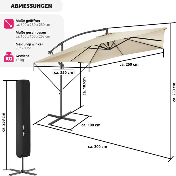 Sonnenschirm  tectake Apollon inkl. Windsicherung und Schutzhülle 250 x 250 cm  beige
