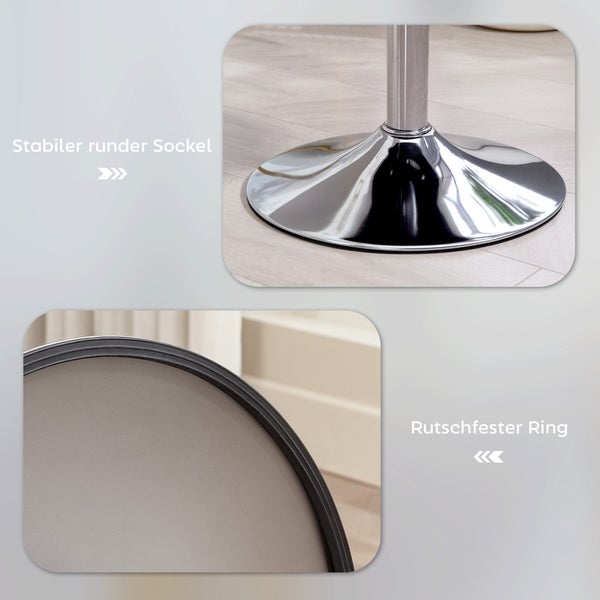 Runder, höhenverstellbarer Hocker mit Bezug und verchromtem Fuß