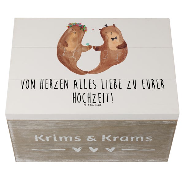Mr. & Mrs. Panda 25 x 18 cm Holzkiste Hochzeit Otter - Weiß