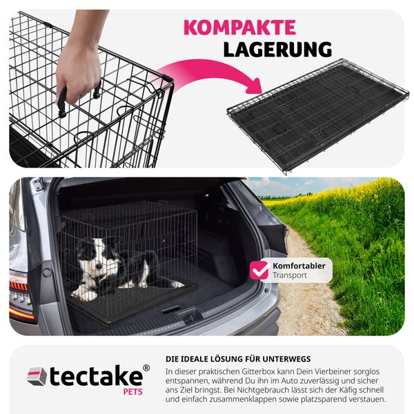 Hundekäfig-Gitterbox tectake Luna abgerundete Ecken klappbar, mit 2 Tragegriffen schwarz
