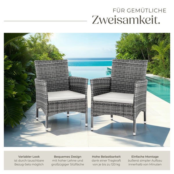 2er Set Rattanstuhl tectake Nantes 59 x 57 x 85 cm widerstandsfähig grau/hellgrau