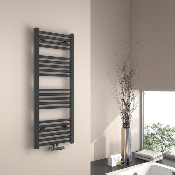 EMKE Badheizkörper Handtuchtrockner Handtuchwärmer 40x100cm, 382 Watt Anthrazit Bad-Heizkörper Mittelanschluss
