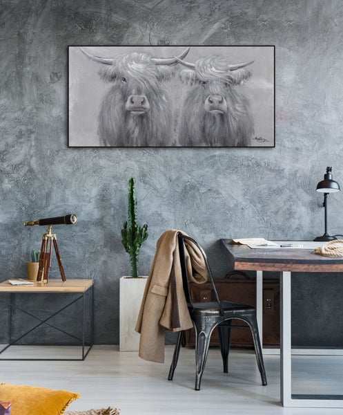 Handgemaltes Gemälde Acrylfarbe 120x60cm Schwarz-Weiß