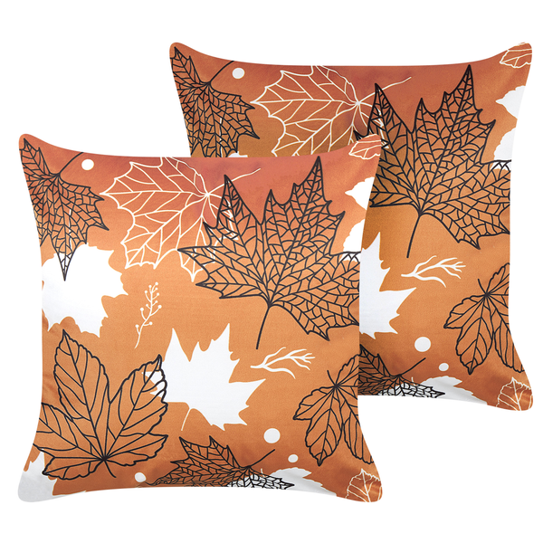 Dekokissen 2er Set POINSETTIA Samtstoff 45 x 45 cm Orange Pflanzenmuster