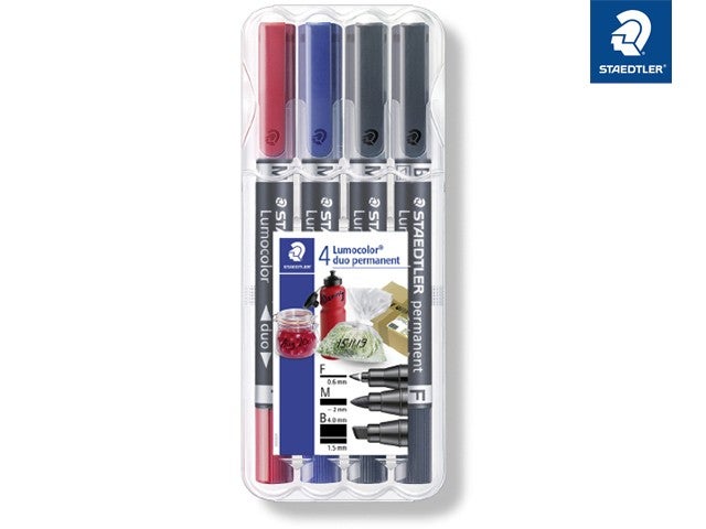 STAEDTLER Universalstift Lumocolor® permanent duo home, 4er Set mit zwei Rundspitzen