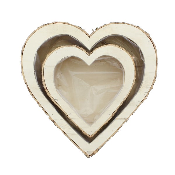 FRANK FLECHTWAREN | Pflanzherz Birke, 2er Set, HOLZ, Ø 21 x 5 cm, Ø 31 x 5 cm