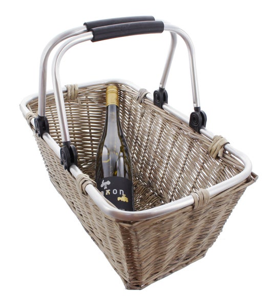 FRANK FLECHTWAREN | Einkaufskorb Shopping, grau gekalkt, WEIDE, 46 x 28 x 22 cm, GH 38 cm