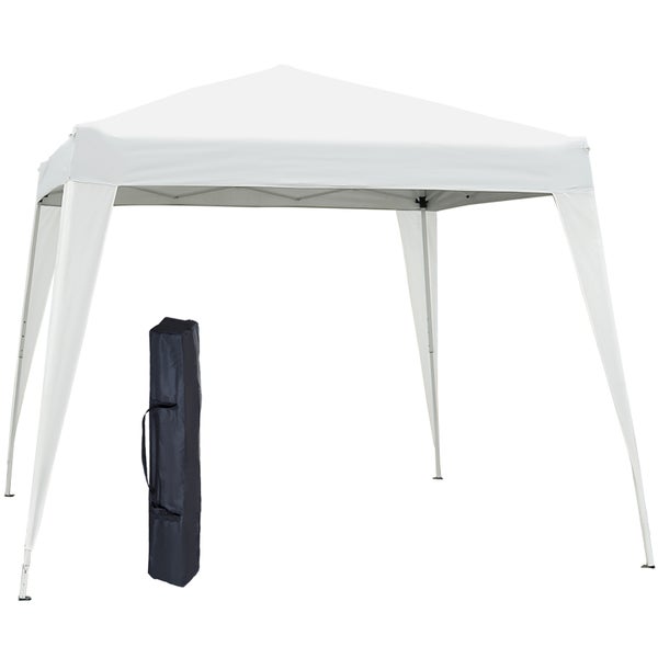 Outsunny Faltpavillon 2,4x2,4m Pavillon Faltzelt mit UV-Schutz, Partyzelt inkl. Tragetasche für Garten, Balkon, Stahl Weiß
