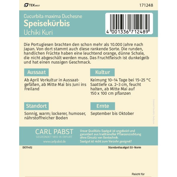Speisekürbis Uchiki Kuri Samenpackung