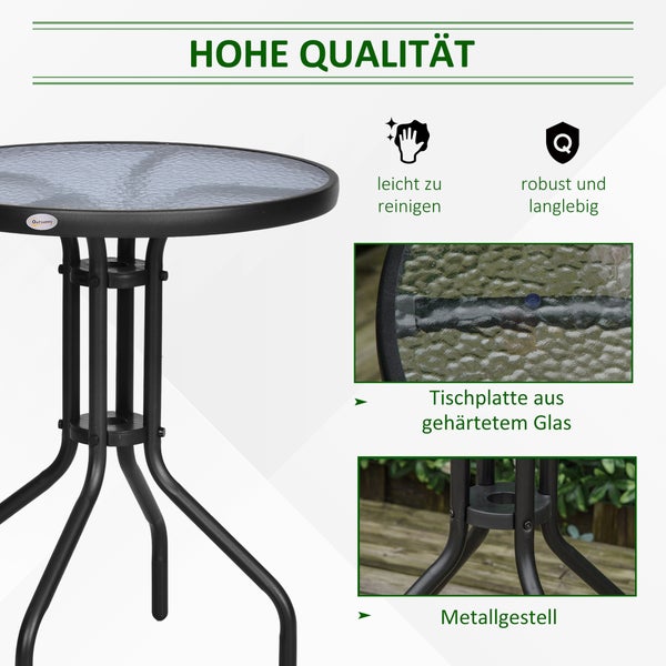 Outsunny Gartentisch ∅60xH70cm, Wetterfest Balkontisch aus Metall, Esstisch mit Wasserkräuselung-Muster Outdoor Campingtisch Beistelltisch, rund Terrassentisch für Garten Balkon Schwarz