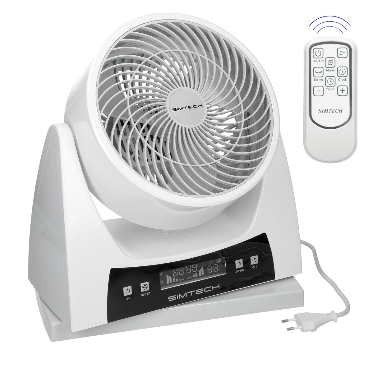 ECD Germany Tischventilator mit Digitaldisplay und Fernbedienung 40W Ø 25,5 cm | Weiß | oszillierend 90° | 3 Leistungstufen | Ventilator Standventilator Bodenventilator Windmaschine Luftkühler Gebläse