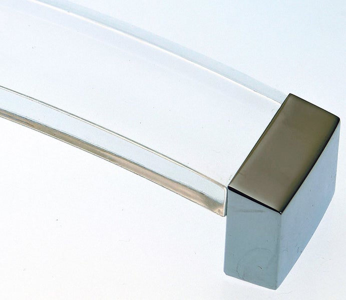 Möbelgriff aus transparentem Acryl mit eckigen Metallendstücken für Schubladen und Schranktüren