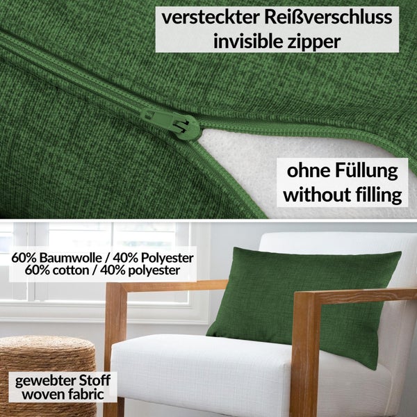 Kissenhülle Tannengrün 30x50cm ohne Füllung Leinenoptik